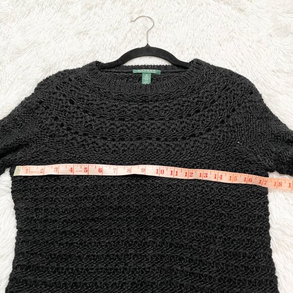 Women Lauren Ralph Lauren Pointelle Crewneck Sweater Pullover in Black Medium - Picture 5 of 7